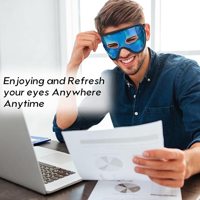 2Packs Cooling Eye Masks, Ice Eye Mask Cold Compress for Eyes, Reusable Cold Gel Eye Mask for Eye Relaxation, Comfort Snug Fit, Eye Cover for Home, Office, Black & Blue