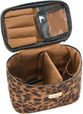 AmBealla Large Makeup Travel Bag Cosmetic Bags with Makeup Mirror and Brush Holder,Makeup Organizer Leopard Print for Women,Portable Toiletry Bag for Fashion Girls