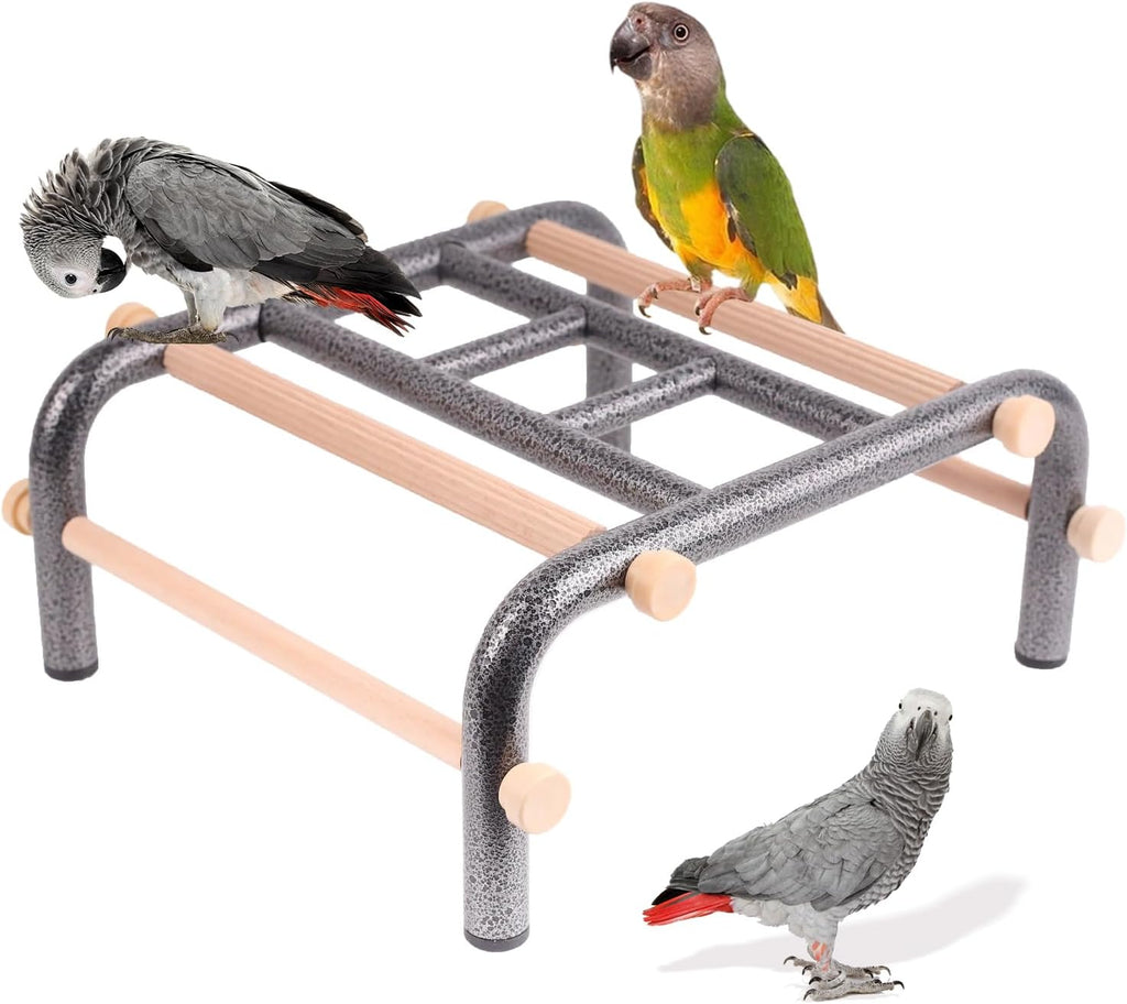 Metal Ladder Large Bird Training Perch for Fun and Exercising, No Tool Quick Install Heavy-Duty Rustproof Table Training Perch with Wooden Bars for African Grey Macaw Amazon Parrot