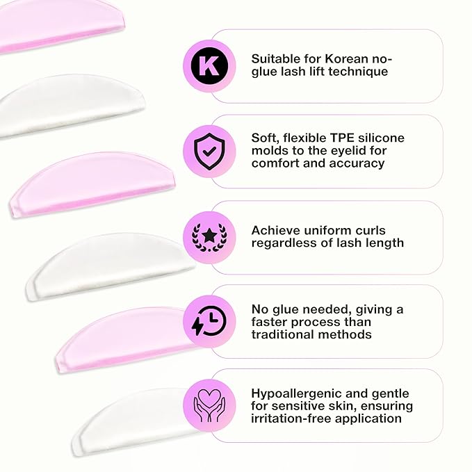 Curacoro Lash Lift Shields, 4 Pcs Korean Lash Lift Pads Self Adhesive, Lash Lifting Shields for Eyelash Straightening and Lifting, Reusable Silicone Lash Rods for Eyelash Perm Lamination