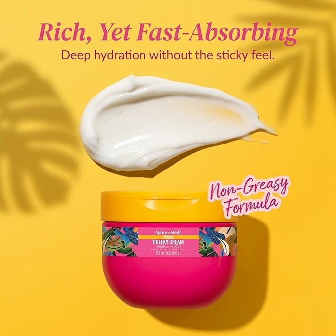 NATURE WELL Ultra-Rich Firming & Tightening Cheeky Body Cream, Promotes Deep Hydration, Fast Absorbing, Scents of Pistachio Cream, Almond Blossom, Brazil Nut, Cupuacu, Coconut, & Salted Caramel, 10 Oz