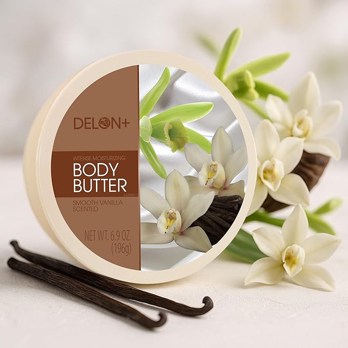 DELON Intense Moisturizing Body Butter, Smooth Vanilla with Shea Butter, 6.9 oz (Pack of 4)