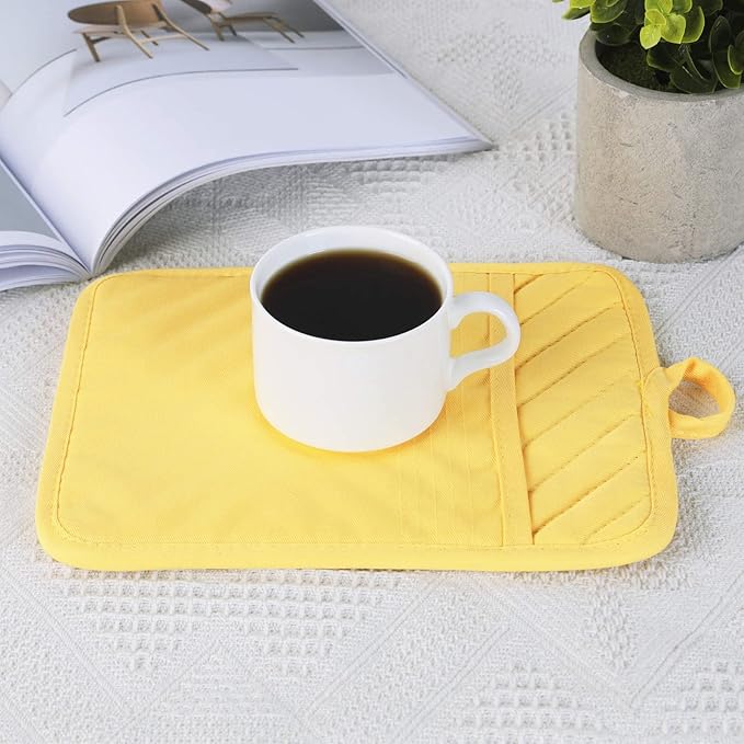 Anyi Pot Holders and Oven Mitts 7" X 9" Heat Resistant Cotton Pocket Pot Holder Set Feature of Non Slip Kitchen Hot Pad Oven Mitts, 3-Pack (Aspen Gold)