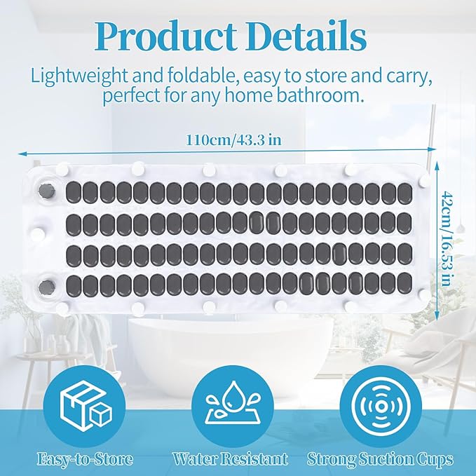 Portable Spa Bubble Bath Massager - Bubble Bath Mat Tub Spa Massager with Upgraded Powerful Suction Cup, Electric Air Pump, Pillow and Remote Control for Relaxation, 45 * 17in (Gray)