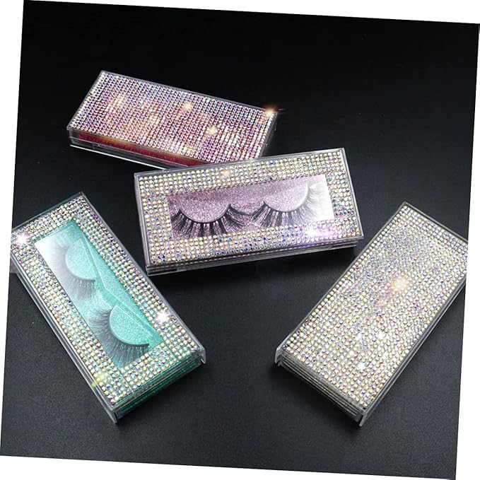 Shiny Eyelash Storage Case Set 2pcs Rhinestone Lash Containers Stylish Convenient