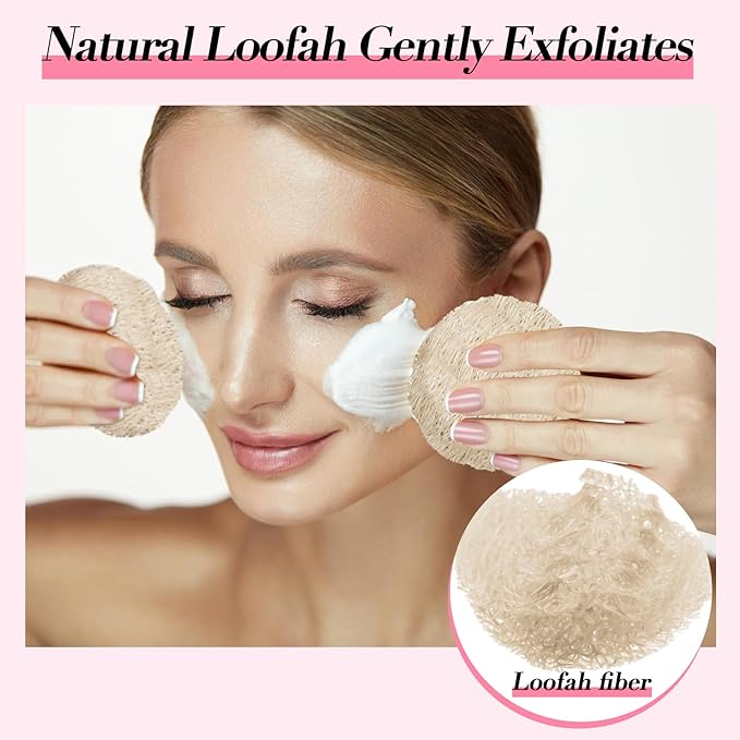 Bokon Loofah Exfoliating Face Pads 2.36 Inches Round Natural Loofah Sponge Body Face Scrubber Remove Dead Skin Facial Pad Bulk for Bath Shower Spa Skin Cleaning Women Men(100 Pcs,Beige)