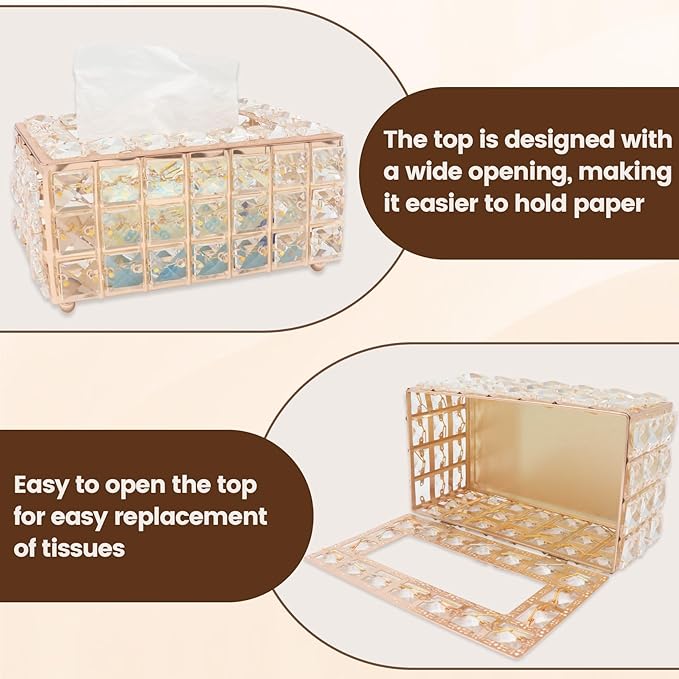 Geesatis Tissue Box Cover, Rectangle Tissue Box Holder, Rectangular Napkin Facial Tissues Holder for Bathroom Toilet Bedroom Living Room Table Desk Office Dresser, 1 Pcs Gold 8''x4.5''x3.5''