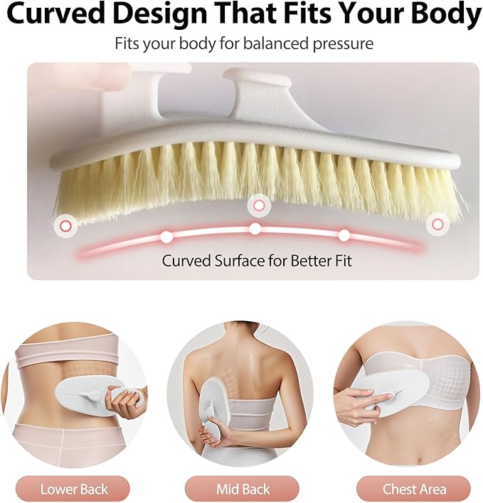 Extra-Large Body Bath Brush with Ergonomic Curved Design,Soft-Medium Bristles for Gentle Exfoliation & Full-Body Cleansing,Comfortable Short Handle Shower Brush for Men & Women