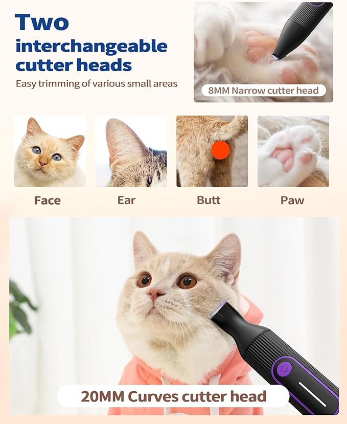 Dog & Cat Grooming Kit for Thick Coats, Heavy Duty Rechargeable Trimmer with LED Display & Storage Bag (Purple, 2 in 1)