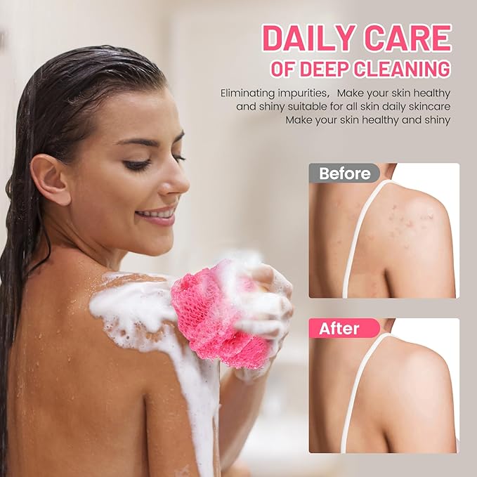 African Net Sponge, Authentic Exfoliating Body Scrubber for Bath and Shower, Multiple Textures with Gentle Deep Exfoliating and Rich Lather for All Skins (Pink)