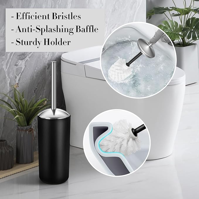Black Bathroom Accessories Set, 10Pcs Bathroom Accessory Set with Trash Can, Soap Dispenser and Toothbrush Holder, Soap Dish, Cotton Ball & Qtip Holder, Toilet Brush Holder, Tissue Box Cover