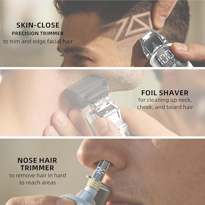 Ufree 6-in-1 Professional Beard Trimmer for Men, IPX6 Waterproof Electric Shaver Razor, Cordless Body Hair Trimmer for Mustache, Nose, Type-C Mens Gooming Kits, Birthday Valentines Gifts for Him
