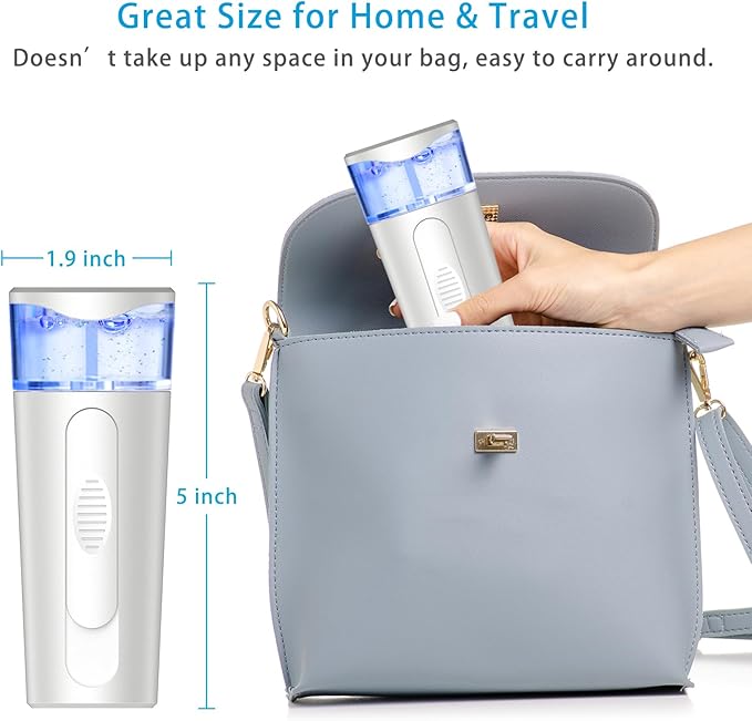 withthesun Portable Nano Face Mister, Facial Steamer, USB Rechargeable Cool Mist Sprayer, 40ml Visual Water Tank, Nano Mister for Eyelash Extensions, Facial Deep Cleaning, Makeup (White)
