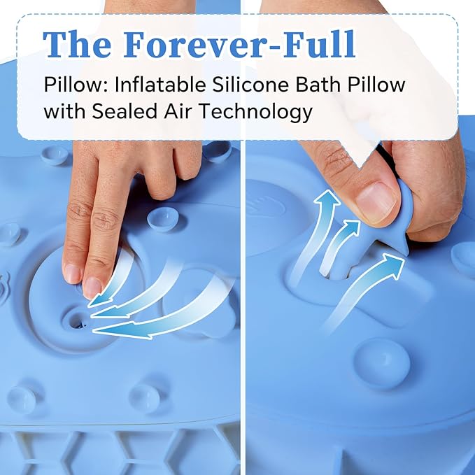 Luxury Silicone Bath Pillow for Tub, New Cloud-Soft 4D Air-Cushion Bathtub Pillow for Head and Neck & Back Support, Strong Suction Cups, Waterproof Quick-Dry Bathtub Headrest (Blue)