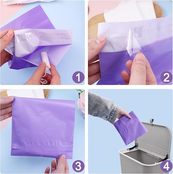 Sanitary Disposal Bags Pack of 200,Sanitary Napkin Disposal Bags Purple Opaque Bags 7x12 inches Feminine Personal Disposal Bags for Tampons,Sanitary Pads,Sanitary Liners(with 2pcs Storage Bag)
