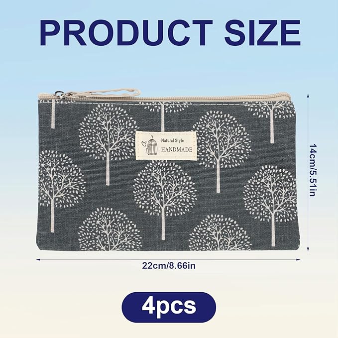 4 Pcs Canvas Cosmetic Bags Cosmetic Pouches with Zipper Makeup Bag Multi-Function Canvas Travel Pouch Vacation Travel Toiletry Bag for Women Girls, 4 Patterns