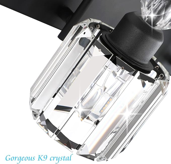 Ralbay Modern Black Vanity Light - 4-Light Crystal Bathroom Wall Light Fixtures in Matte Black