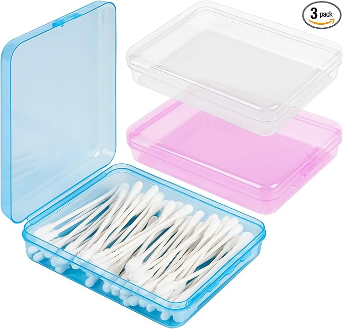 3 Pack Travel Cotton Swab Qtip Holder, Portable Hair Tie Organizer with Lid, Flosser Dispenser, Lightweight Storage Organizer for Bathroom Vanity Countertop