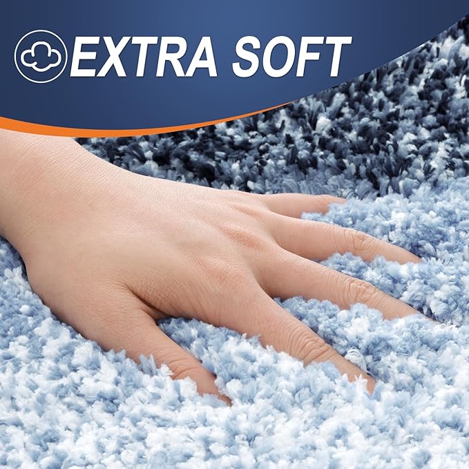 OLANLY Bathroom Rugs Sets 3 Piece, Soft Absorbent Microfiber Bath Mats and U-Shaped Contour Toilet Rug, Plush Shaggy Bath Mat Set for Bathroom (47"x20"+24"x16"+24"x20", Dark Blue)
