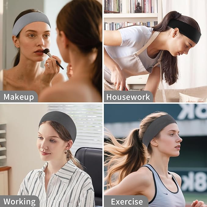 12 Pack Sports Headbands for Women, Non-Slip Elastic Soft Hair Bands, Fashion Hair Warp for Workout, Yoga, Running, Fitness (3 Neutral Colors)