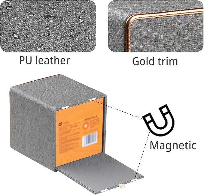 Leather Tissue Box Cover Square,Decorative Cube Tissue Box Holder with Magnetic Bottom,Facial Paper Organizer Table Napkin Case Dispenser for Bathroom NightStand Coffee Car Home Office,Grey