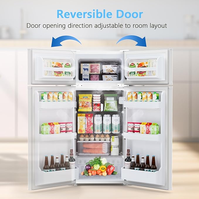 COWSAR 4.5 Cu.Ft Dorm Fridge With Freezer, 2-Door Compact Refrigerator With 2 Removable Shelves, 3 Level Adjustable Thermostat, Commercial Office Fridge for Bedroom, Kitchen, Apartment, Dorm, White