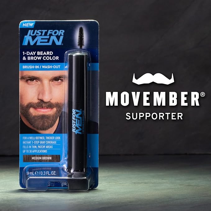 Just for Men 1-Day Beard & Brow Color, Temporary Color for Beard and Eyebrows, For a Fuller, Well-Defined Look, Up to 30 Applications, Medium Brown, Ships in Eco-Friendly Packaging (Pack of 3)