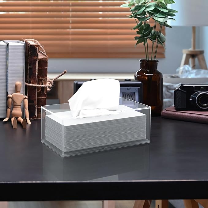 Acrylic Tissue Box Cover, Clear Tissue Box Holder, PITBVO Facial Napkin Dispenser Holder Case Dryer Sheet Holder for Car, Bathroom, Kitchen, Office, Living Room, Home, Laundry, Counter Hotel Use