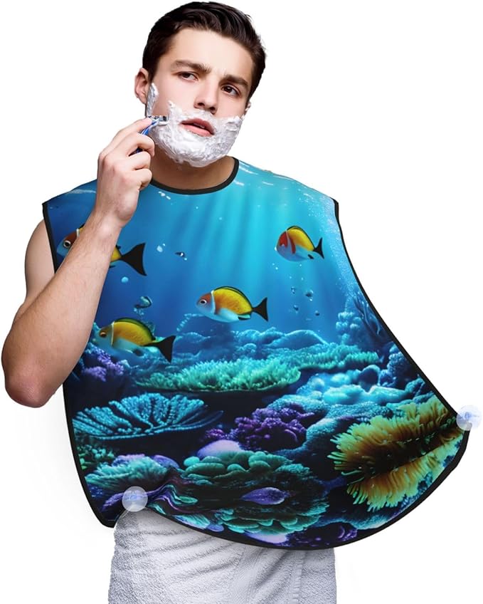 Underwater Scenery Print Beard Bib Shaving Apron, Beard Hair Trimming Cape Gift For Dad