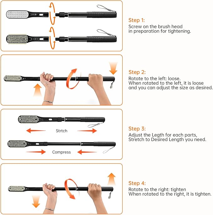 Toe Cleaning Brush, 18.8"-25.9" Telescopic Long Handle Foot Brush,Foot File for Feet Care Remove Hard Skin for Seniors,Men and Women