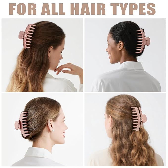TOCESS Hair Claw Clips for Women - 8PK Large Neutral Matte Jumbo Hair Clips for Thick, Thin, Long, Short, Curly Hair Girls, Big Jaw Clip Set for Daily Use(Rosewater Pink)