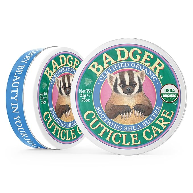 Badger Cuticle Cream, Deep Hydration for Dry, Cracked Cuticles & Hangnails, 100% Organic Cuticle Balm with Rich Shea Butter for Strong, Healthy Nails, Non-Greasy Cuticle Oil, .75oz Tin, 2-Pack