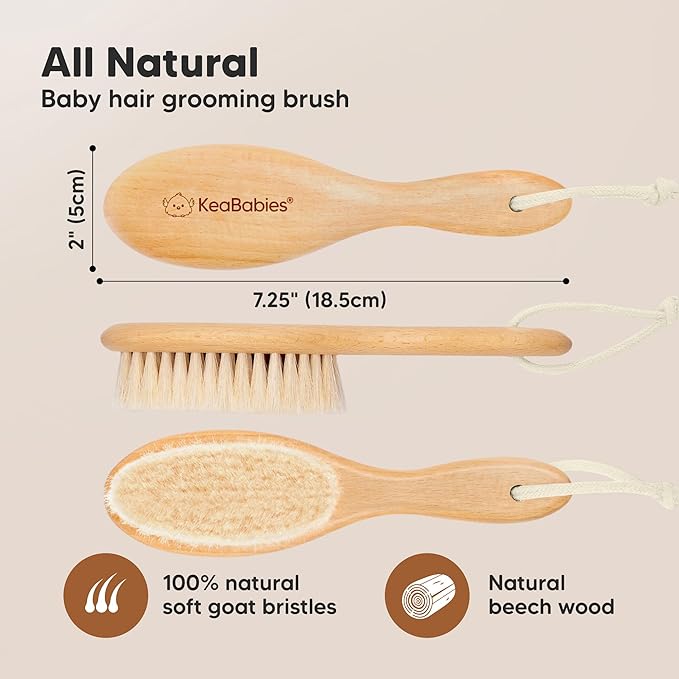 Wooden Baby Hair Brush - Cradle Cap Baby Brush with Soft Goat Bristles, Perfect Gentle Scalp Newborn Comb for Infant, Girls, Boys, Bath Essentials (Walnut, Regular)