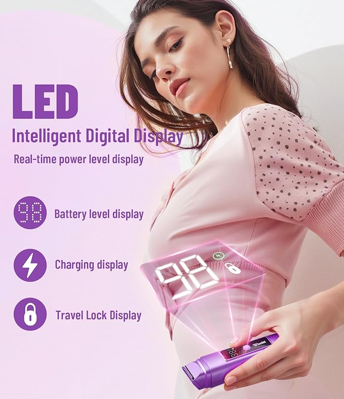 Electric Bikini Trimmer for Women: IPX7 Waterproof Dual Head Cordless Electric Shaver for Women with LED Display & 0.5mm Ceramic Blades for Pubic Hair, Face, Legs - Grape Purple