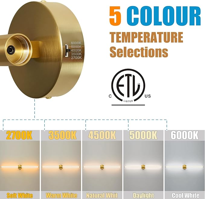 Glod Wall Sconces Set of 2 Hardwired, Dimmable 5CCT LED Bathroom Light Fixtures Over Mirror, 360° Full Lighting 39" Long Vanity Light Bar Modern Wall Sconce for Bathroom Bedroom Living Room