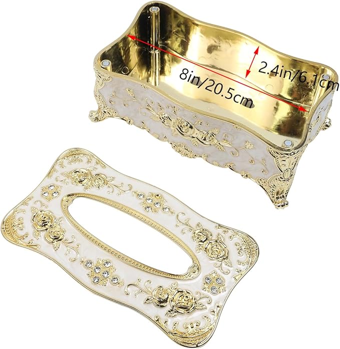 Geesatis Tissue Box Cover Tissue Box Holder Facial Tissue Paper Organizer Luxury Facial Napkin Holder for Home, Gold, 1 Pcs