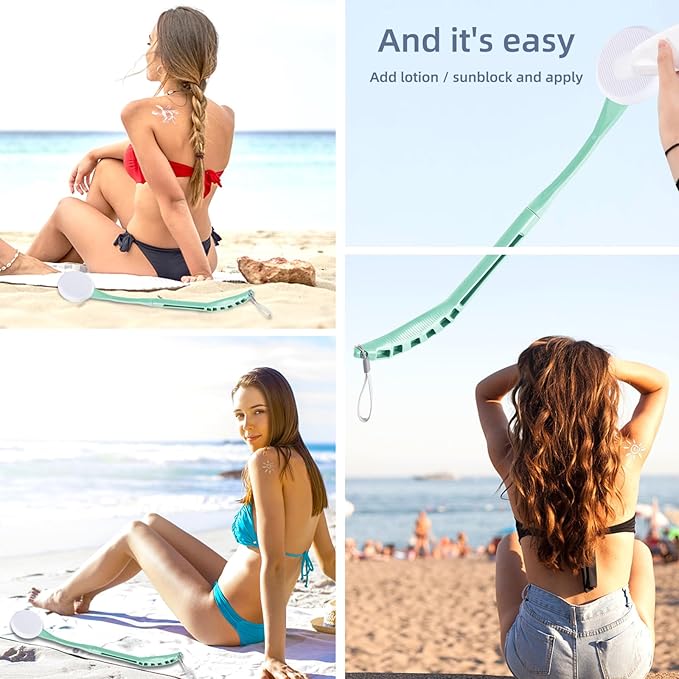 Lotion Applicator for Back, 20.5” Back Lotion Applicator, Back Lotion Applicators for Your Back, Easy Reach and Washable, Back Self Tanner Applicator（Cyan）