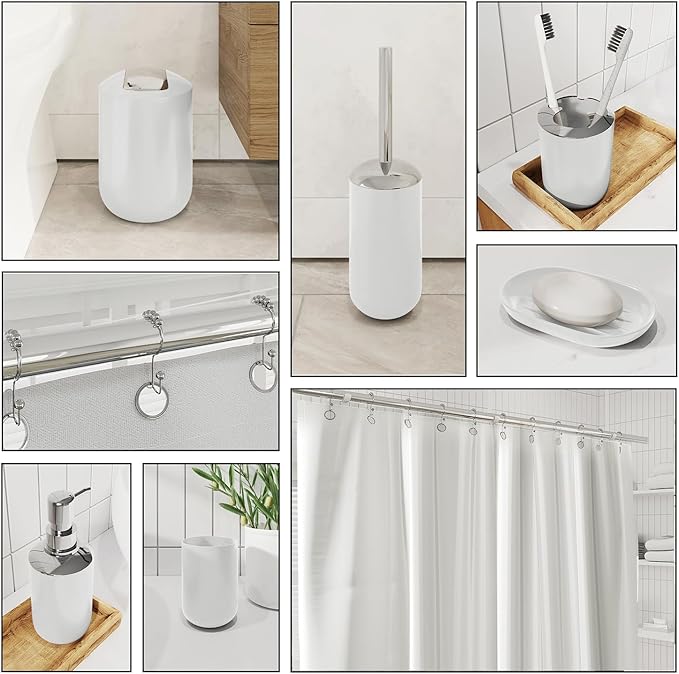 Clara Clark Bathroom Set - White Bathroom Accessories Set, 20PC Bathroom Accessory Set, Shower Curtain Set with Liner, Toothbrush Holder, Soap Dispenser, Soap Dish, Toilet Brush Holder, and Trash Can