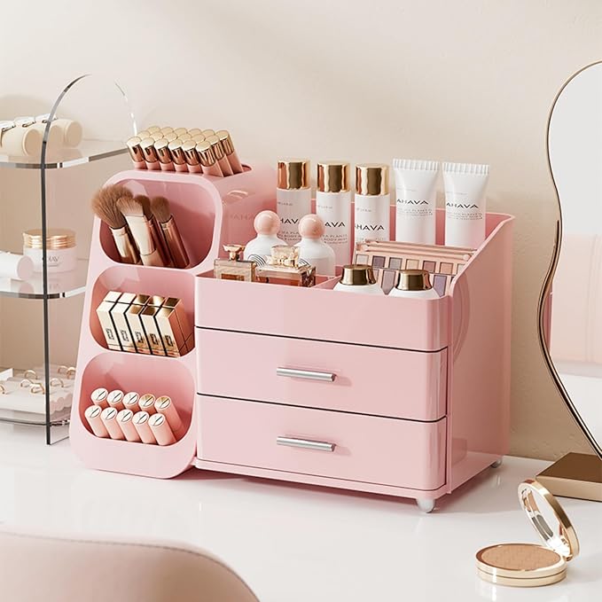 Makeup Organizer with Drawers for Vanity,Spacious Cosmetic Display Case,Perfect Storage Solution for Your Beauty Essential (ALL Pink)