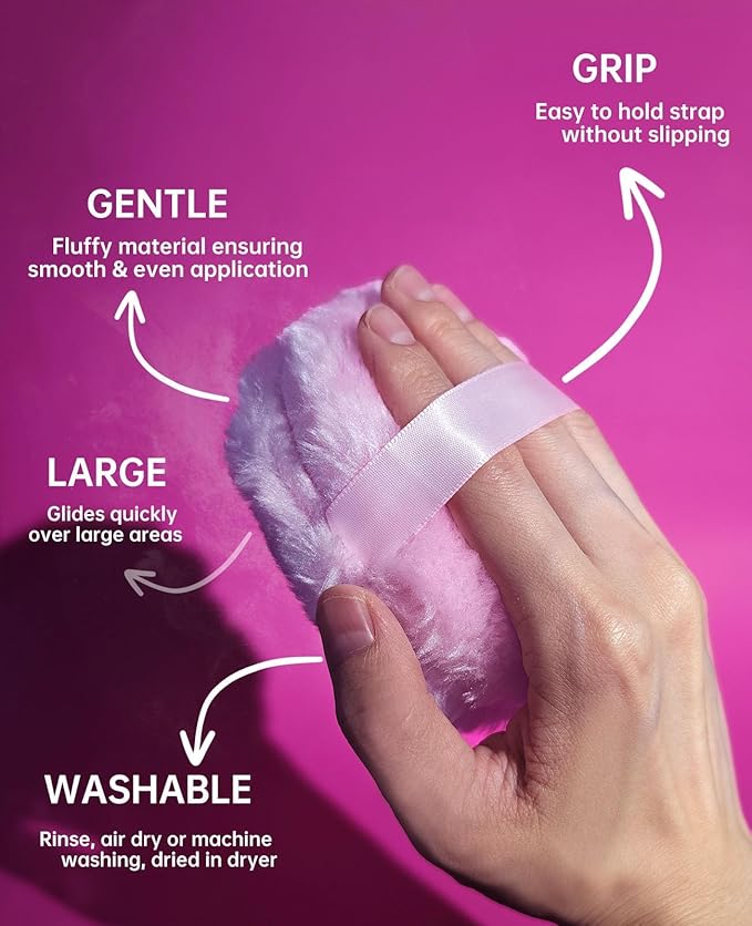 4" Large Powder Puff, Soft Fluffy Dusting Powder Puff for Body with Case, Even Application, Washable, Travel Size, Pink