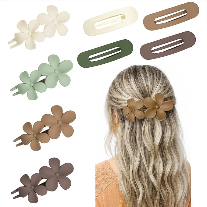 8PCS Flat Hair Claws Matte Non-Slip Clips for Women, Strong Hold Hair Accessories for All Hair Types, Daily Wedding Party Date Beach Use (Style3(Combo))