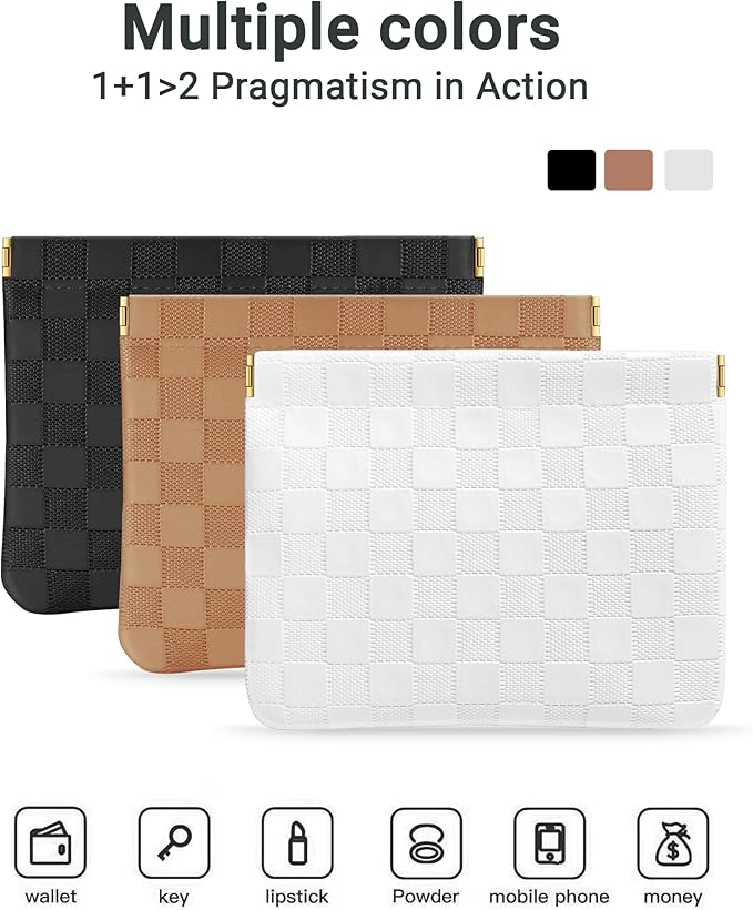 2 PC Small Makeup Bag for Purse, Lipstick Holder & Purse Organizer Pouches, Waterproof Faux Leather Cosmetic Bag, Slim Travel Makeup Pouch for Women Daily & Travel Essentials