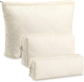 Paterr 3 Pcs Quilted Makeup Bag Set Small Bridesmaid Cosmetic Bag Aesthetic Travel Toiletry Pouch Cute Purse Pencil Case Makeup Storage Organizer for Women Birthday Gifts(Cotton,Beige)