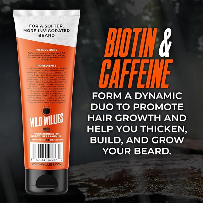 Wild Willies Round Brush and Conditioner Kit - The Better Brush for Styling Hair or Beard, with PROGRO - Softening, Hydrating, Strengthening & Nourishing for a Healthy Look