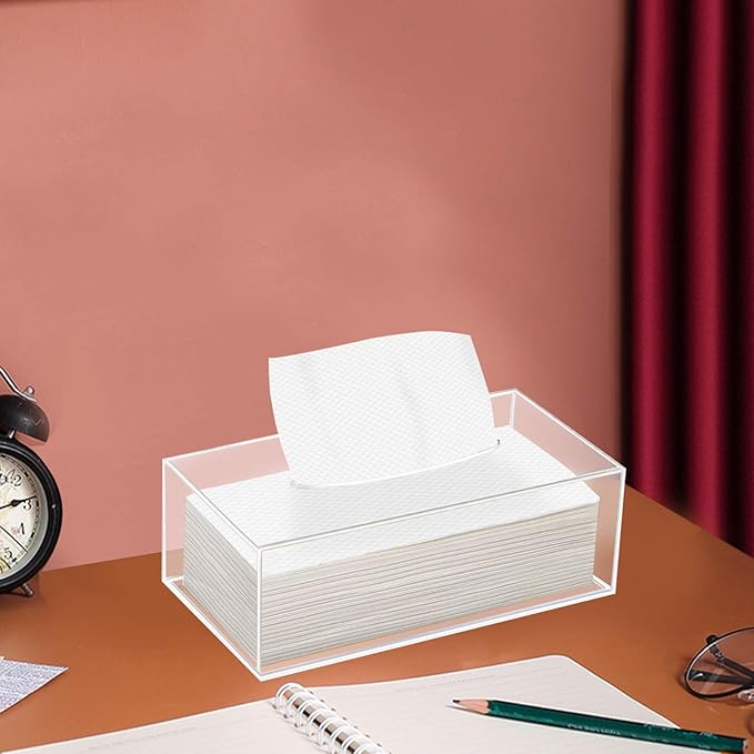 Clear Acrylic Tissue Box Holder, Rectangle Dispenser Tissue Box Cover for Bathroom, Bedroom Dresser, Countertop, Desk