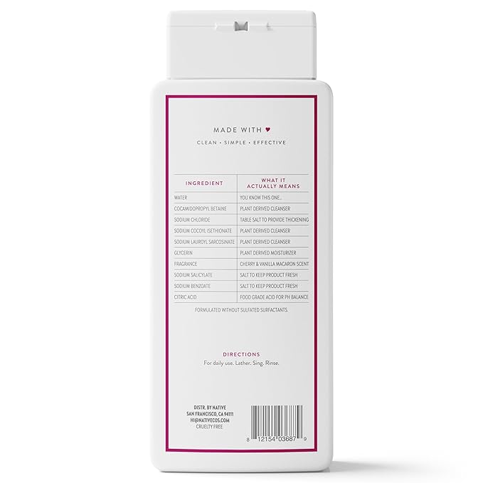 Native Body Wash Contains Naturally Derived Ingredients | For Women & Men, Sulfate, Paraben, & Dye Free Leaving Skin Soft and Hydrating | Cherry & Vanilla Macaron 18 oz