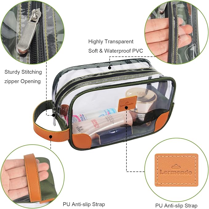 Lermende Toiletry Bag, Clear Shaving Dopp Kit for Men Travel Toiletry Bag with Hand Strap Unisex Bathroom Toiletries Organiser