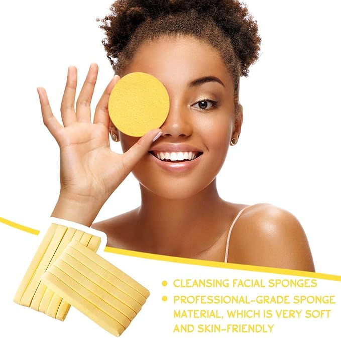 Foaincore 600 Pieces Compressed Facial Sponge Round Facial Sponge for Estheticians Face Sponges for Cleansing Makeup Removal Wash Pads Disposable Sponges for Women Spa Exfoliating Cleansing(Yellow)