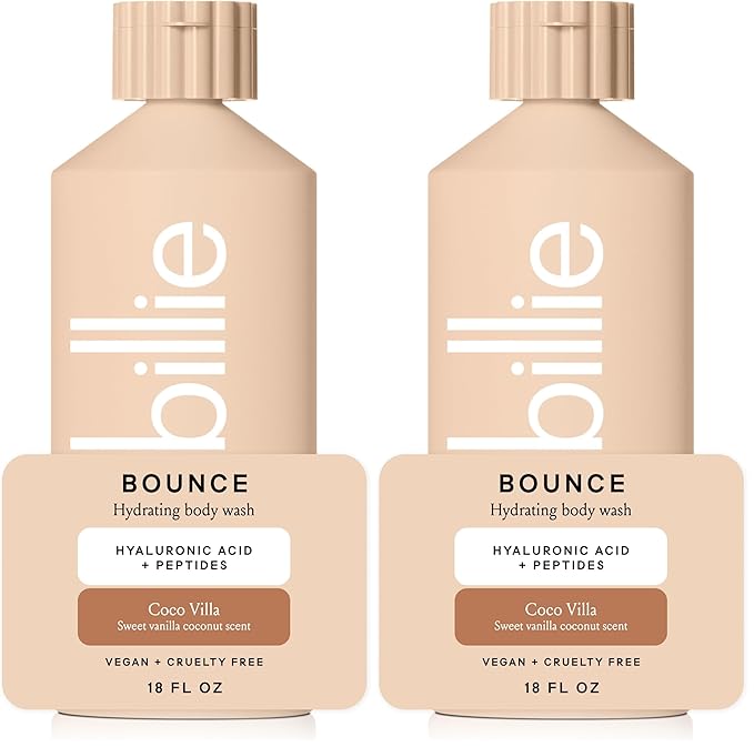 Billie Bounce,Hydrating Body Wash,Hyaluronic Acid + Peptides,Hydrating & Replenishing,18Fl Oz,(Pack of 2)