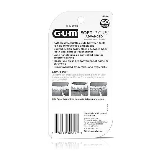 GUM Soft-Picks Advanced, Dental Picks for Teeth Cleaning and Gum Health, Disposable Interdental Brushes with Convenient Carry Case, Dentist Recommended Dental Picks, 60 Count (Pack of 3) 180 Total